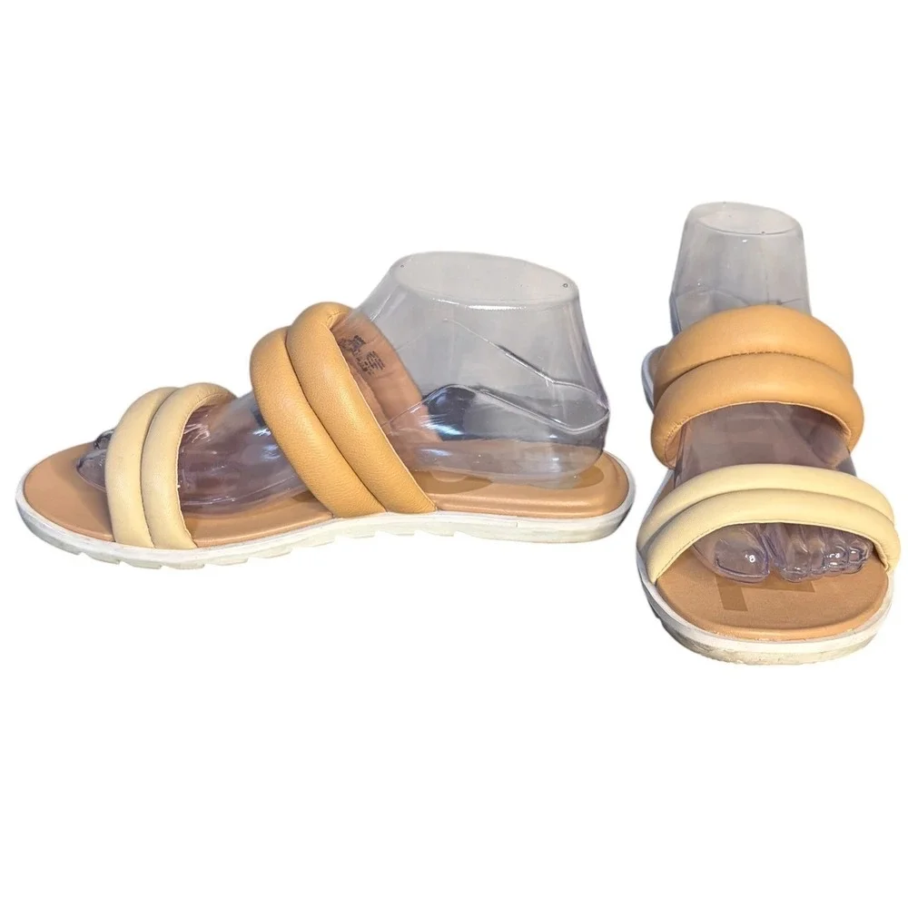 Sorel Tan Cream Roaming Puffy Slide Sandals Leather Women's Size 8.5